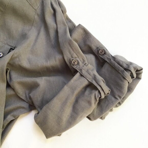 Columbia Casual Button Up Shirt Women's Large Gray Linen Roll Tab Sleeve Pockets - Picture 8 of 9